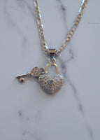 Diamond Inspired Heart And Key Necklace
