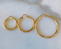 Gold Plated Checkered Tube Hoops In 3 Sizes
