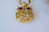 Diamond And Ruby Inspired Owl Necklace