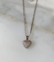 White Gold Plated Diamond Inspired Puffy Heart Necklace