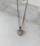 White Gold Plated Diamond Inspired Puffy Heart Necklace