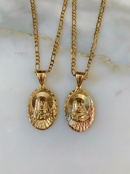 Yellow Or Tricolor Gold Plated Jesus Necklace