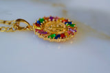 Gold Plated Rainbow Stone Saint Benedict Necklace