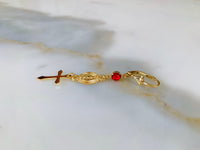 Gold Plated Virgin Mary And Cross Drop Earrings