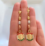 Tricolor Gold Dipped Our Lady of Guadalupe Earrings