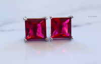 On Sale! White Gold Plated Princess Cut Ruby Inspired Studs