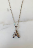 Unisex White Gold Plated Diamond Cut Initial Necklace