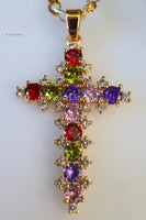 Gold Plated Multicolor Stone Cross Necklace