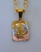 Diamond Cut Tricolor Gold Plated Saint Ben Necklace
