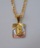 Diamond Cut Tricolor Gold Plated Mother Mary Necklace