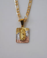 Diamond Cut Tricolor Gold Plated Mother Mary Necklace