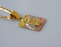 Diamond Cut Tricolor Gold Plated Mother Mary Necklace