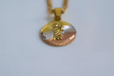 Diamond Cut Tricolor Gold Plated Oval Saint Jude Necklace