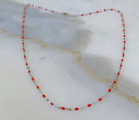 White Gold Plated Red Bead Chain