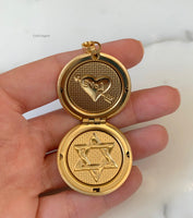 Gold Plated Reversible 2 Photo Locket With A Star Of David And Heart Design