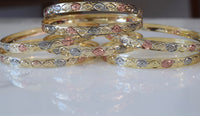 Tricolor Gold Plated 7 Bangle set With An Eye Design