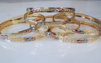 Tricolor Gold Plated 7 Bangle Set With A Marquise Design