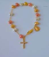 Tricolor Gold Plated Rose Rosary Bracelet