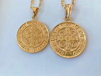 Unisex Tricolor Gold Plated Saint Ben Medallion Necklaces In 2 Sizes